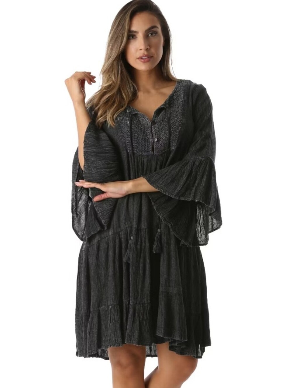Riviera Sun CP Gray Flutter Flare Sleeve Summer Beach Cover-up Tunic Dress 2X